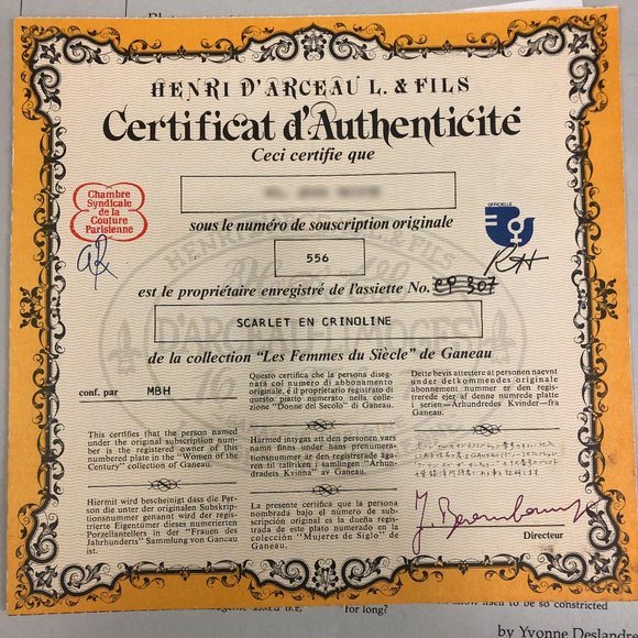 1865 Ganeau's Women of the Century Porcelian COA - Picture 7 of 7